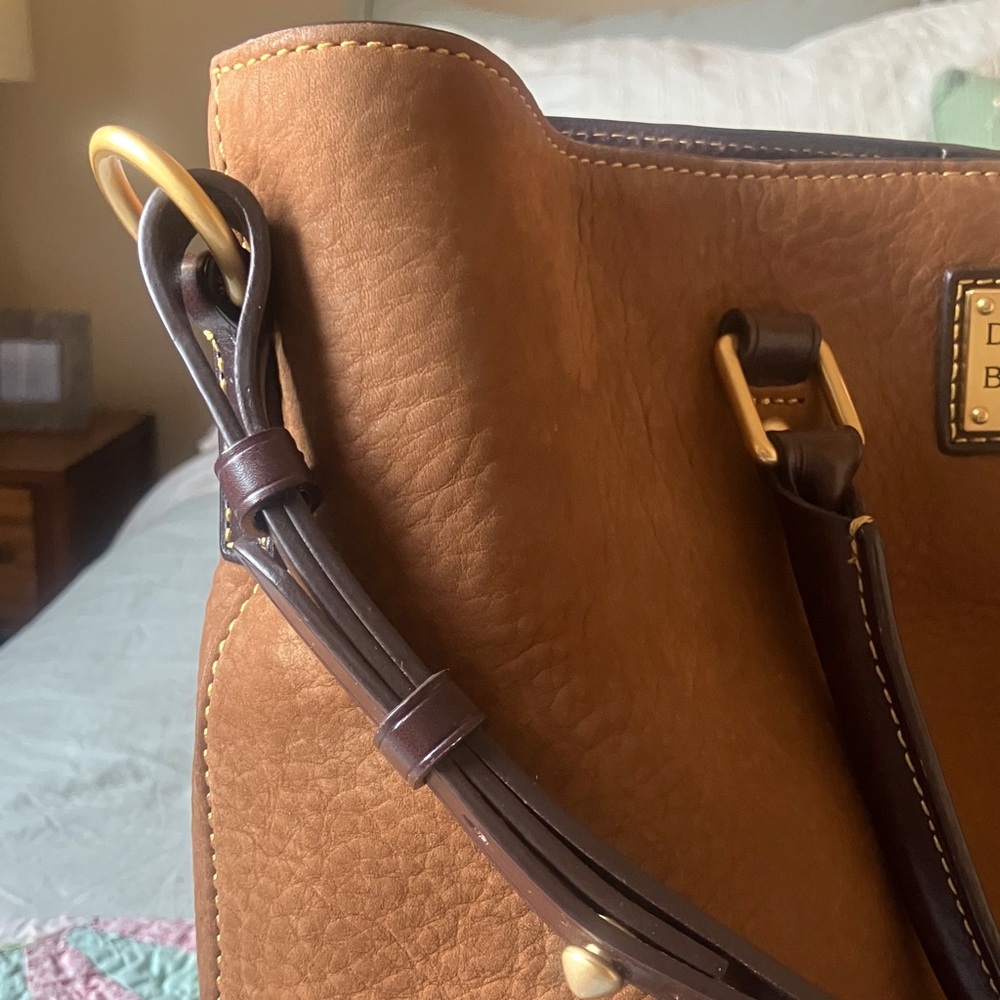 Dooney & Bourke Cognac and Dark Brown Leather Satchel - Picture 3 of 9